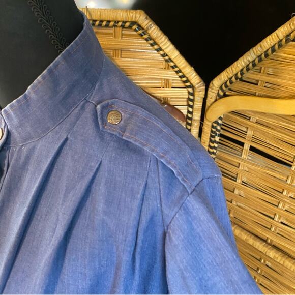 Vintage Models Coat Blue Button-Up Midi Dress artist smock belted pockets 12 USA - Picture 8 of 10